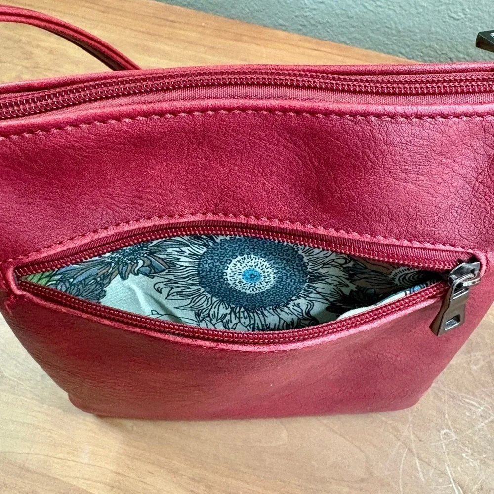 Liz Soto Ruby Red Vegan Leather Multi Pocket Crossbody with Adjustable Strap